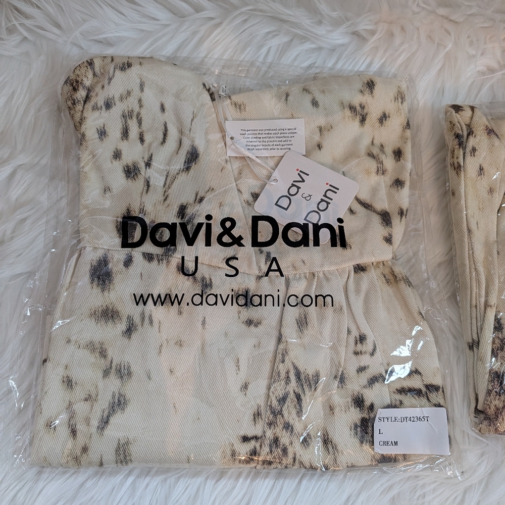 Davi & Dani Spotted Peplum Denim Top in Cream & Brown Super Soft Material New - Picture 15 of 16